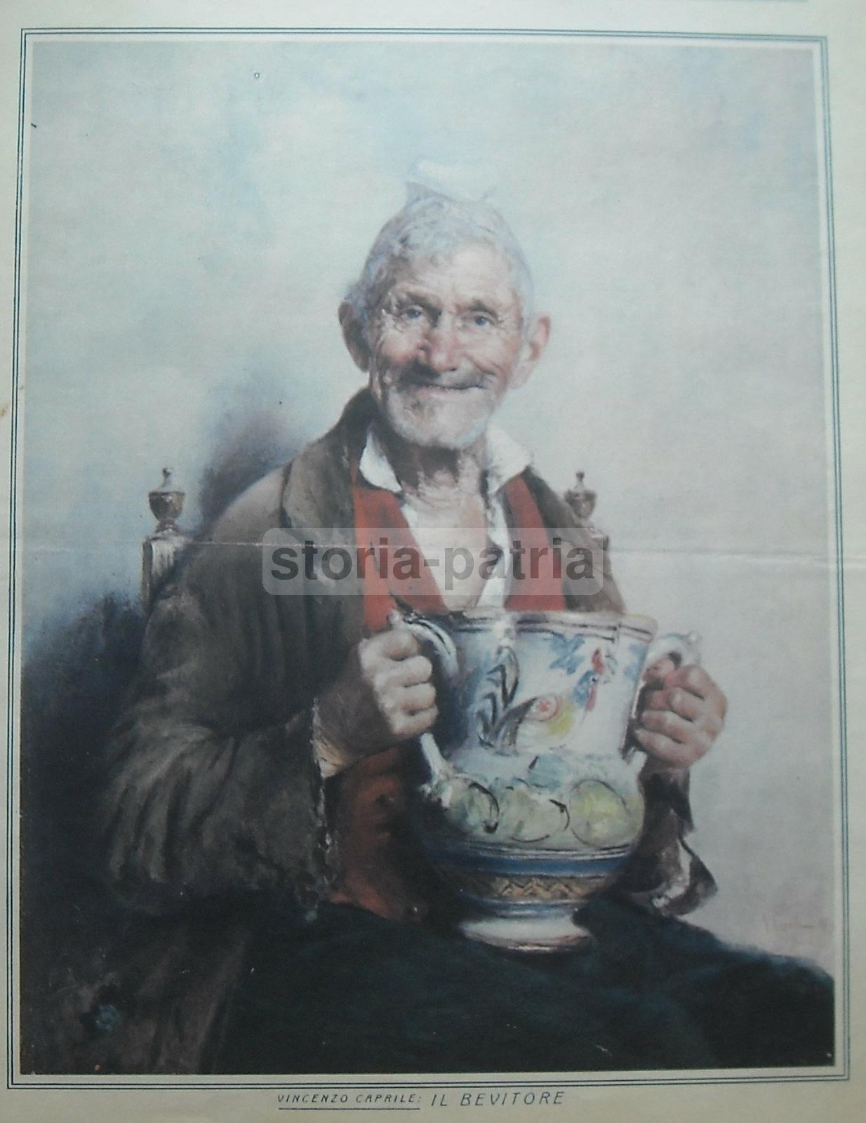 Arte Dellottocento Napoletano, Caprile, Anziano Con Boccale Di Vino, Folklorica immagine 1