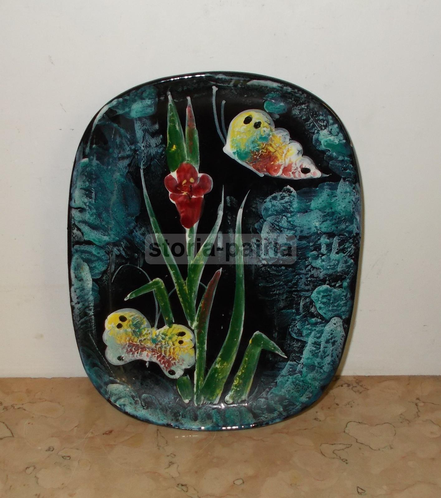 Decorativa Ceramica Floreale, Fiori E Farfalle, Inusuale Pubblicitaria, Vassoio immagine 2