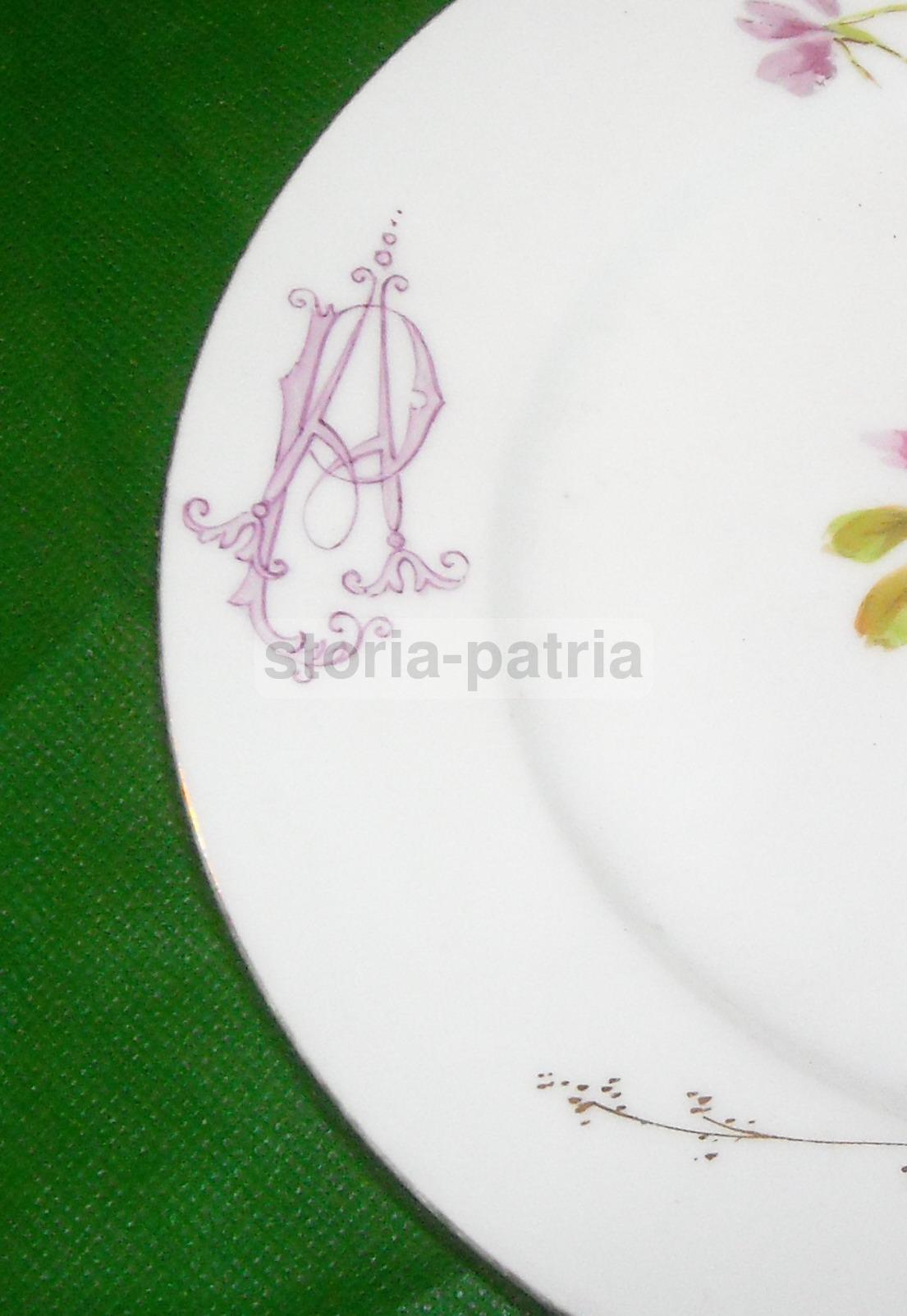 Elegante Antico Piatto, Porcellana Dipinta, Floreale, Con Paesaggio, Decorativo, Raro immagine 3