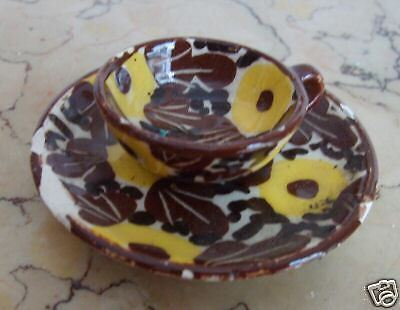 Graziosa Antica Tazza Con Piattino, Bella Ceramica Miniatura, Per Casa Di Bambola immagine 1