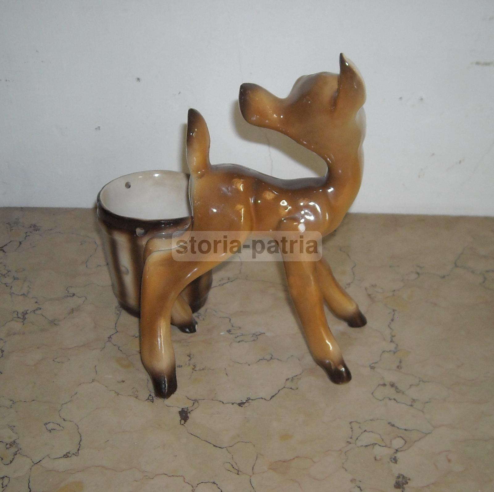 Graziosa Scultura In Ceramica, Cerbiatto Con Cesto, Decorativo Soprammobile, Utile immagine 4